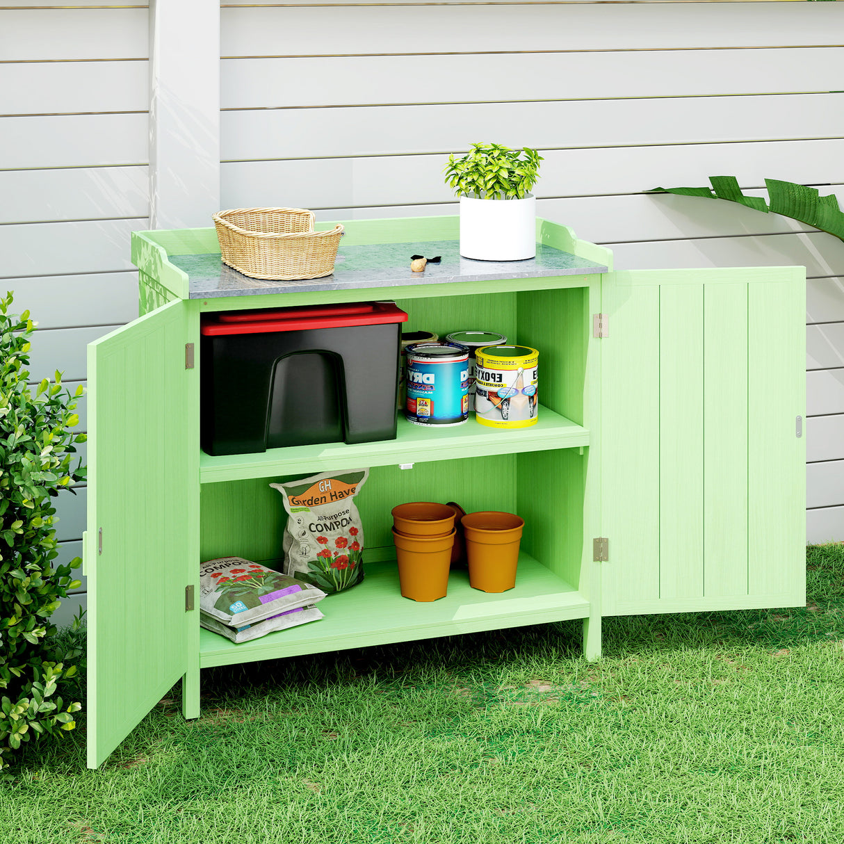 Fir Wood Outdoor Garden Storage Cabinet 98cm Wide - Velmora
