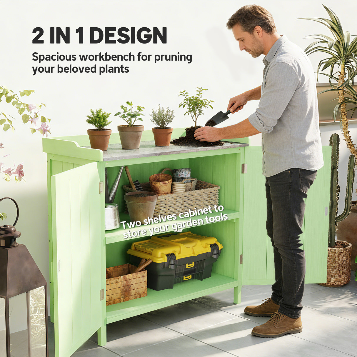 Fir Wood Outdoor Garden Storage Cabinet 98cm Wide - Velmora