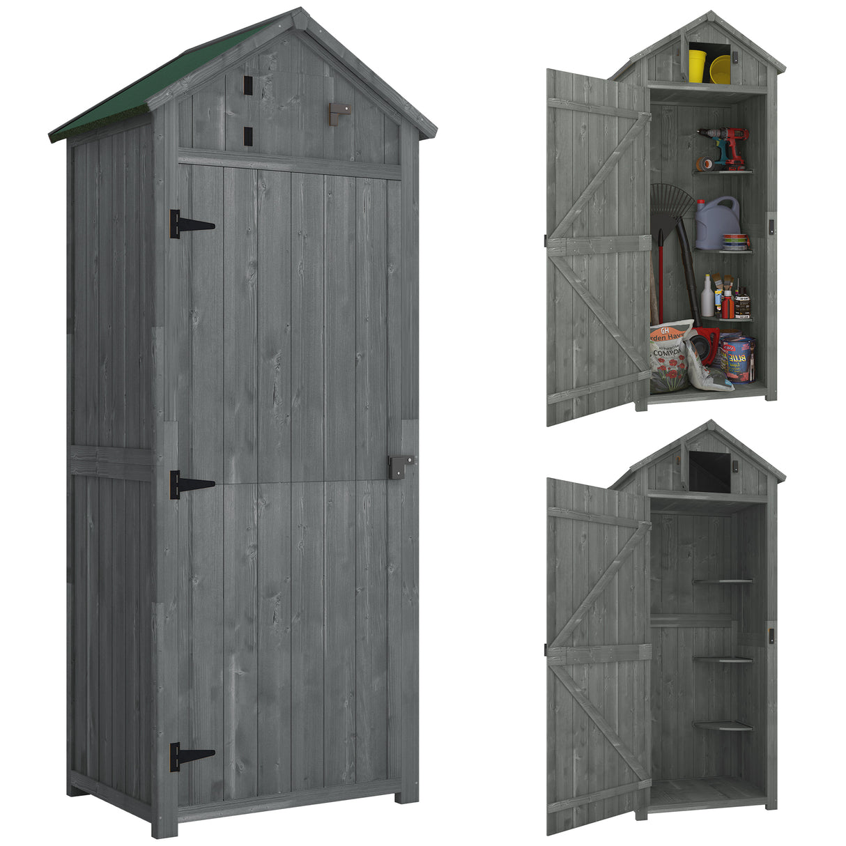 Fir Wood Outdoor Garden Storage Shed 77cm Wide - Velmora