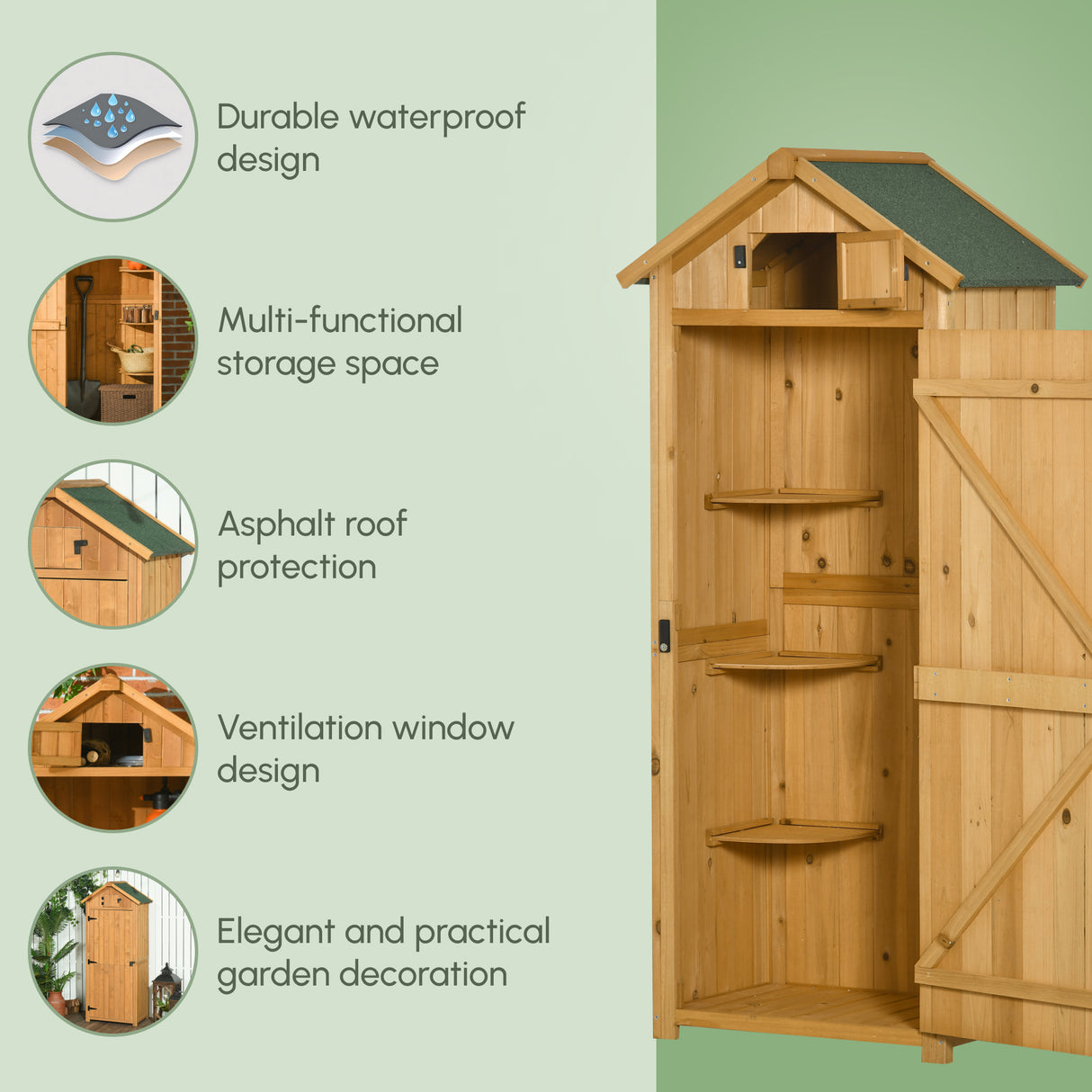 Fir Wood Outdoor Garden Storage Shed 77cm Wide - Velmora