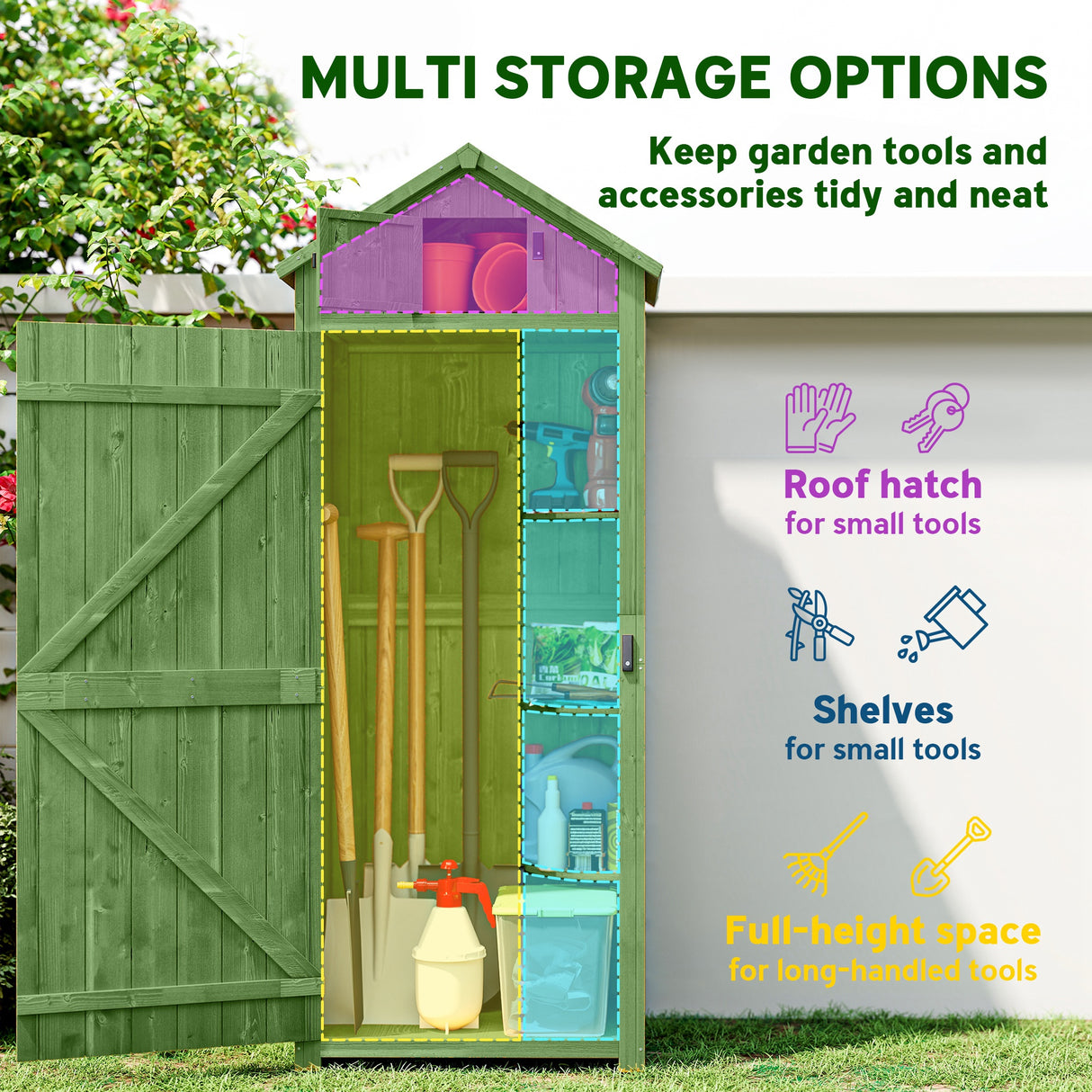 Fir Wood Outdoor Garden Storage Shed 77cm Wide - Velmora