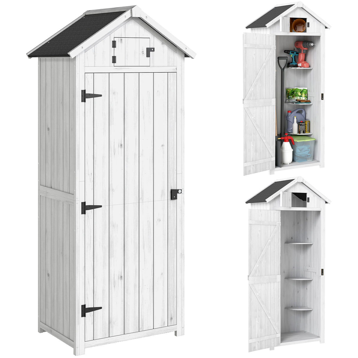 Fir Wood Outdoor Garden Storage Shed 77cm Wide - Velmora