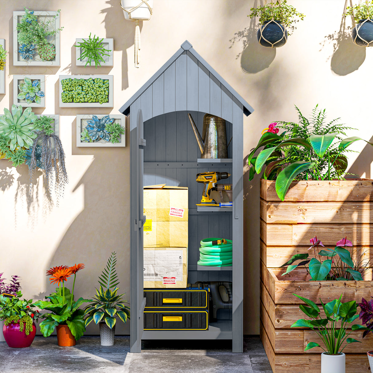 Fir Wood Outdoor Garden Storage Shed 77cm Wide With Tilt Roof - Velmora