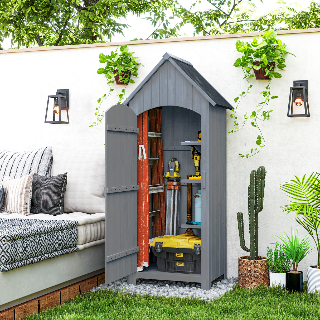 Fir Wood Outdoor Garden Storage Shed 77cm Wide With Tilt Roof - Velmora