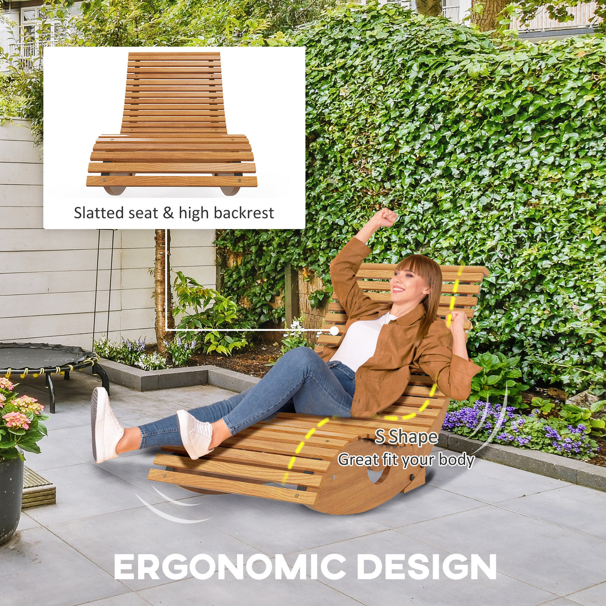 Fir Wood Outdoor Rocking Chair With Slatted Seat - Velmora
