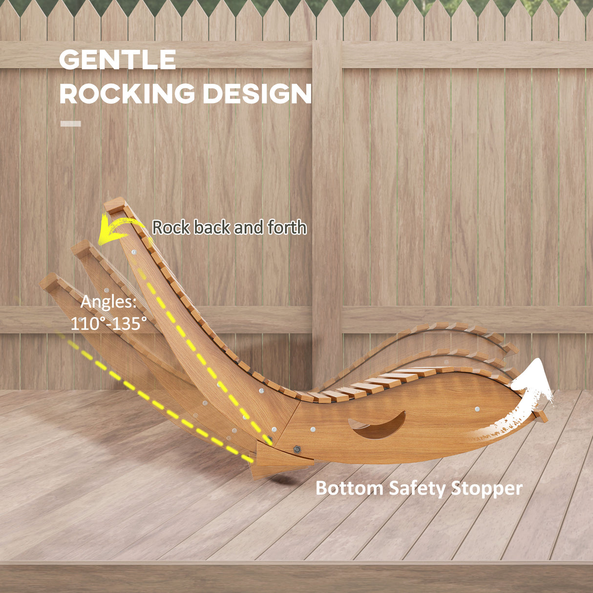 Fir Wood Outdoor Rocking Chair With Slatted Seat - Velmora