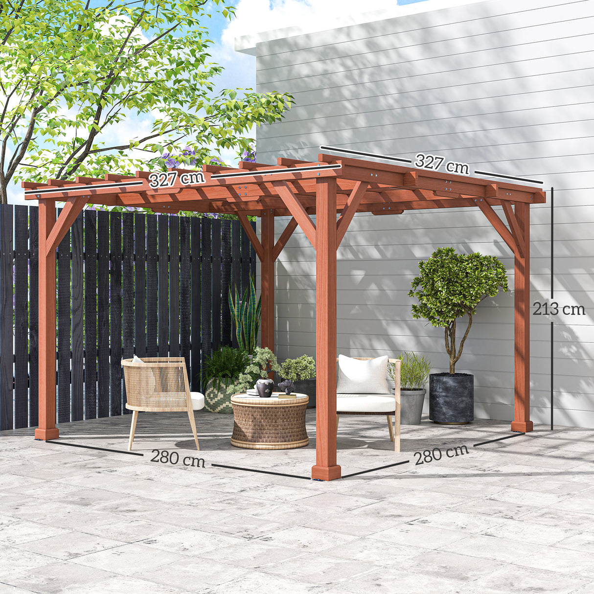 Fir Wood Pergola 327cm Width x 327cm Depth - Velmora
