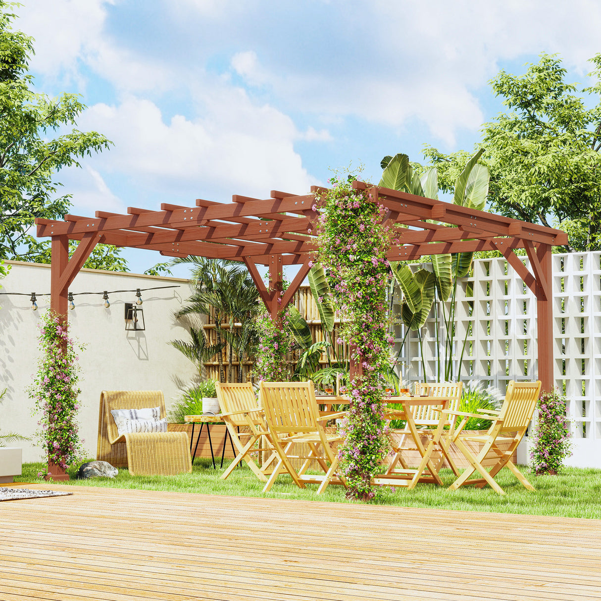 Fir Wood Pergola 327cm Width x 327cm Depth - Velmora