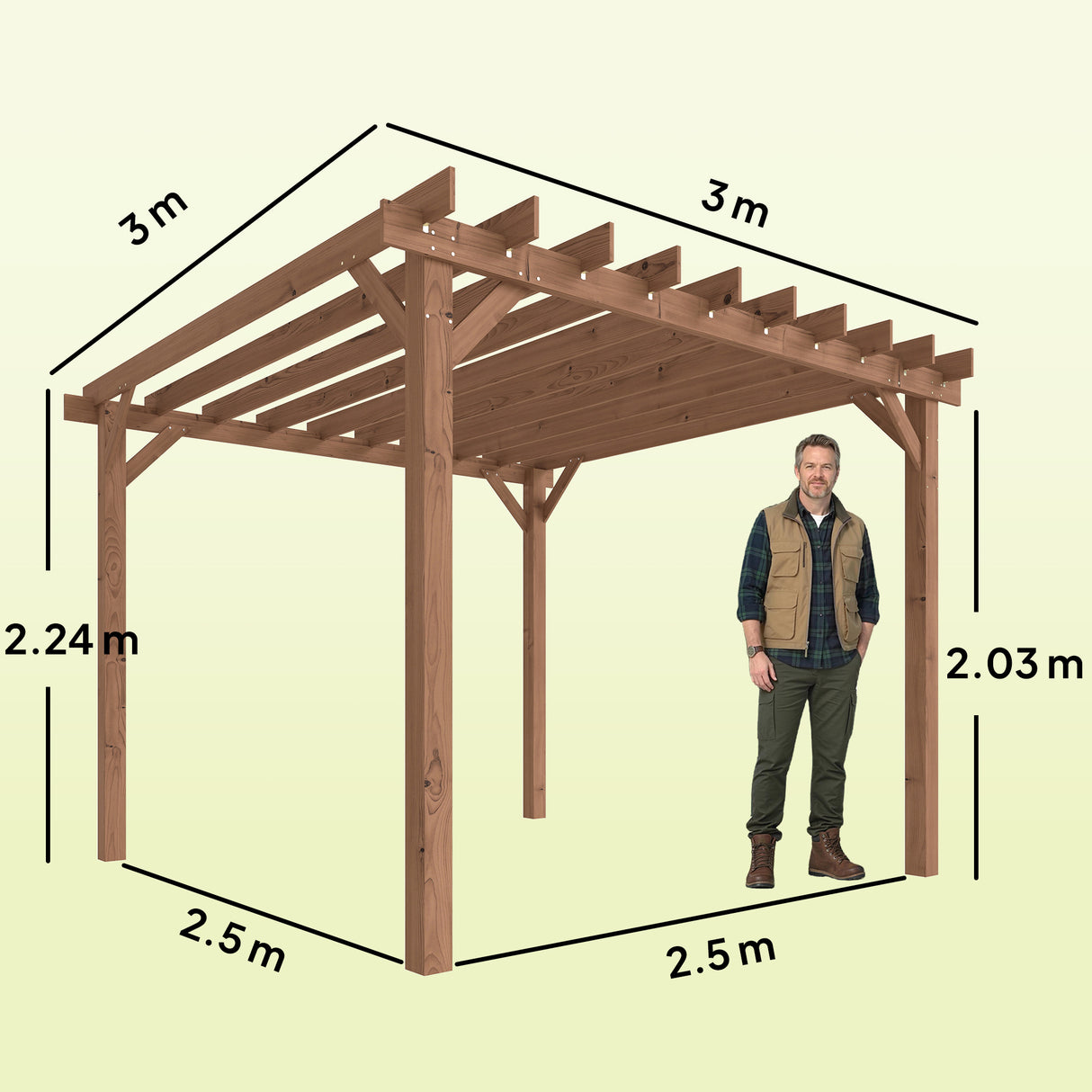 Fir Wood Pergola Gazebo Grape Trellis 300cm Width x 300cm Depth - Velmora