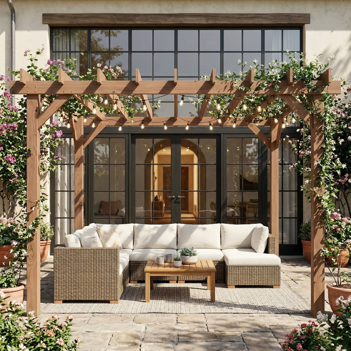Fir Wood Pergola Gazebo Grape Trellis 360cm Width x 300cm Depth - Velmora