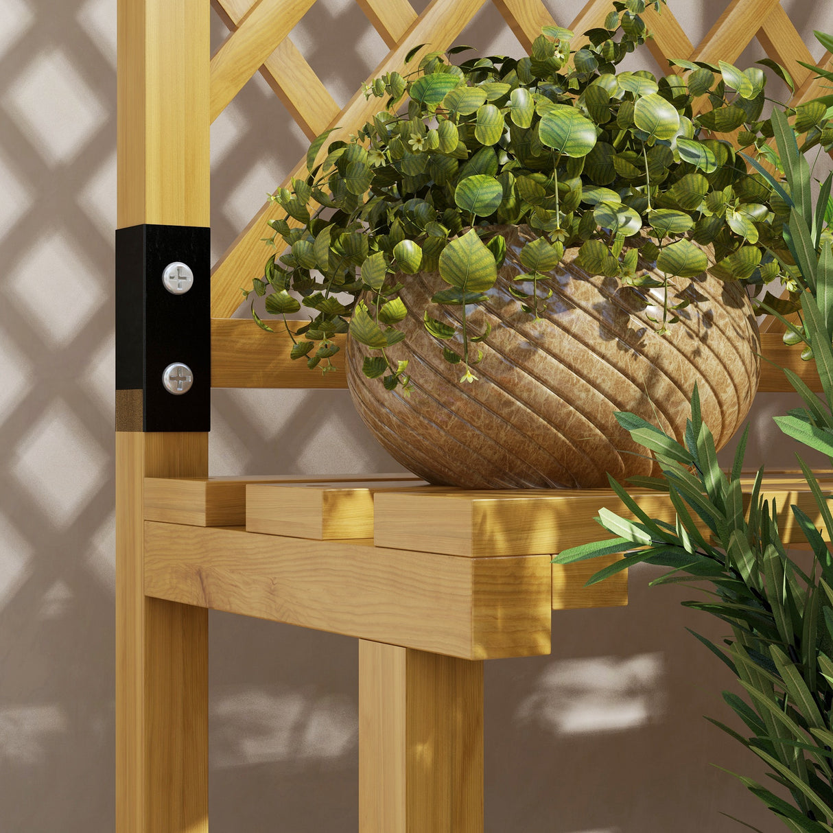 Fir Wood Plant Stand With Trellis 60cm Wide - Velmora
