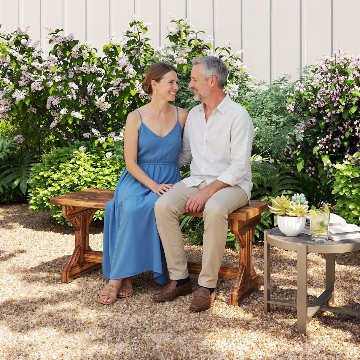 Fir Wood Rustic 2 Seater Backless Garden Bench - Velmora