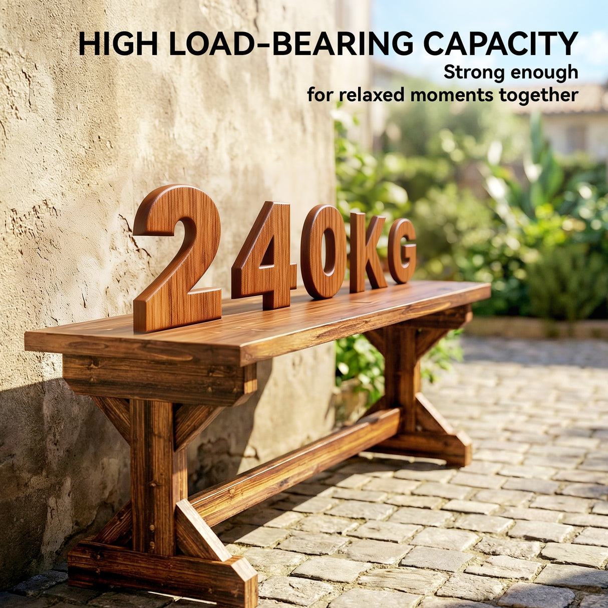 Fir Wood Rustic 2 Seater Backless Garden Bench - Velmora