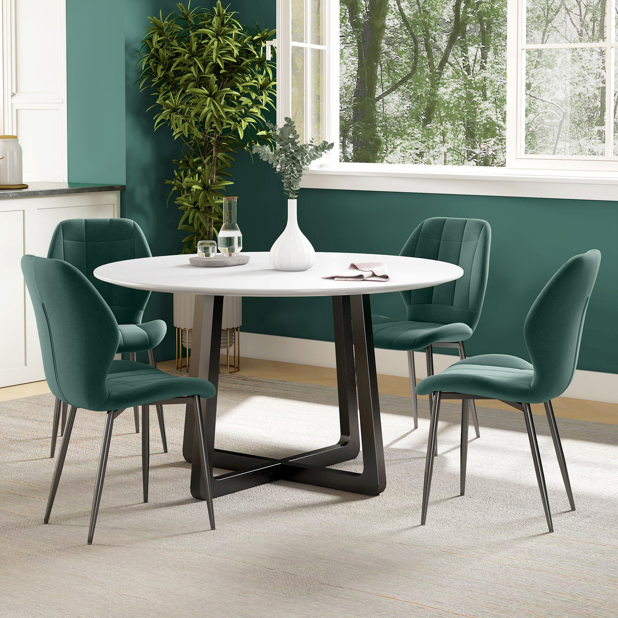 Flannel Fabric Dining Chairs in Set Of 4 - Velmora