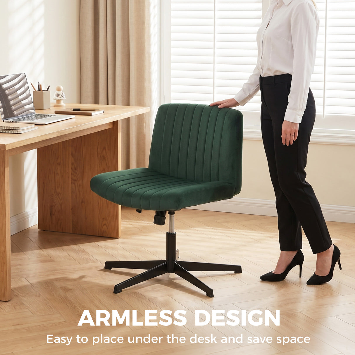Flannel Fabric Home And Office Chair 61cm Wide Armless With Criss Cross Legs - Velmora