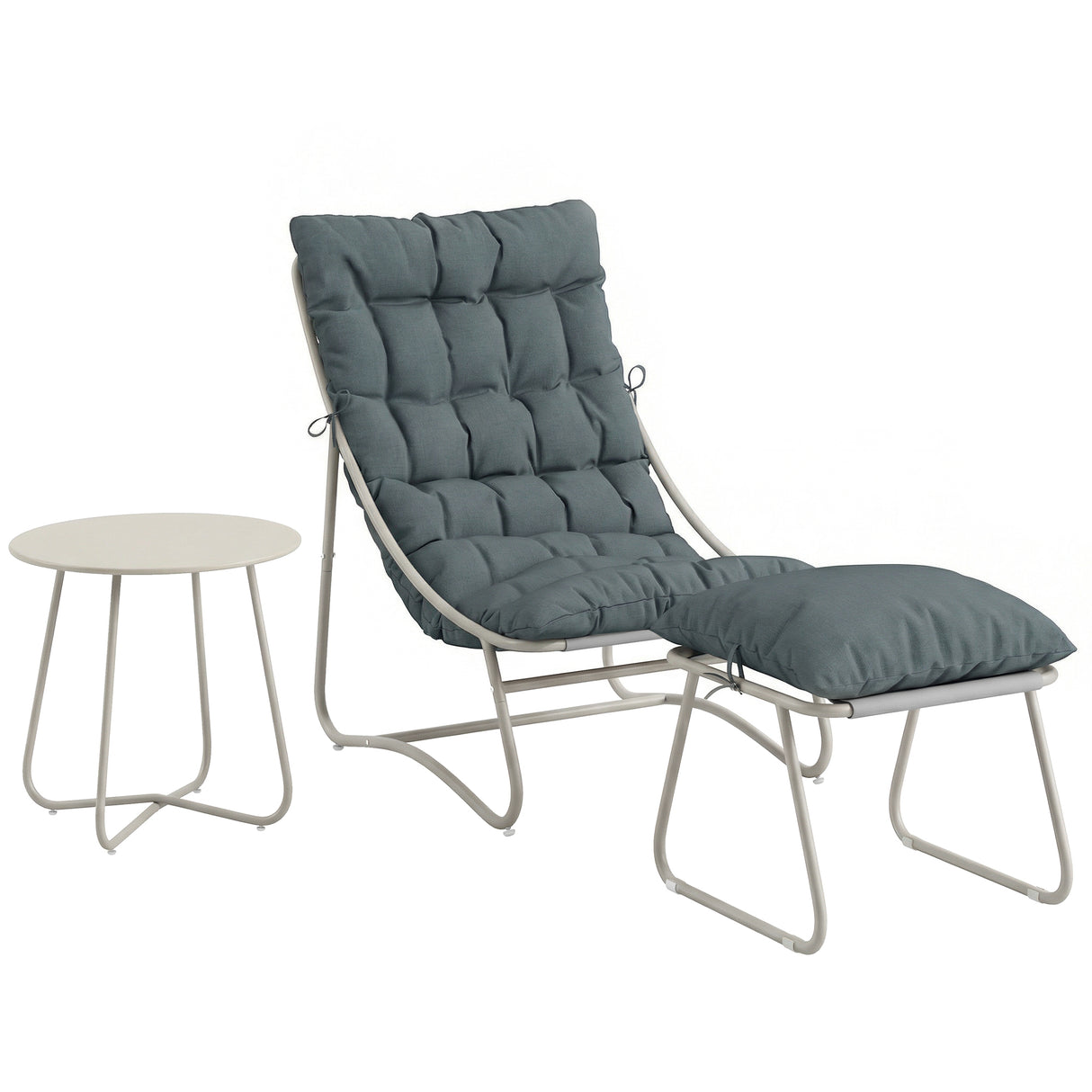 Galvanised Steel 3 Pieces Garden Bistro Set With Footstool and Removable Cushions - Velmora