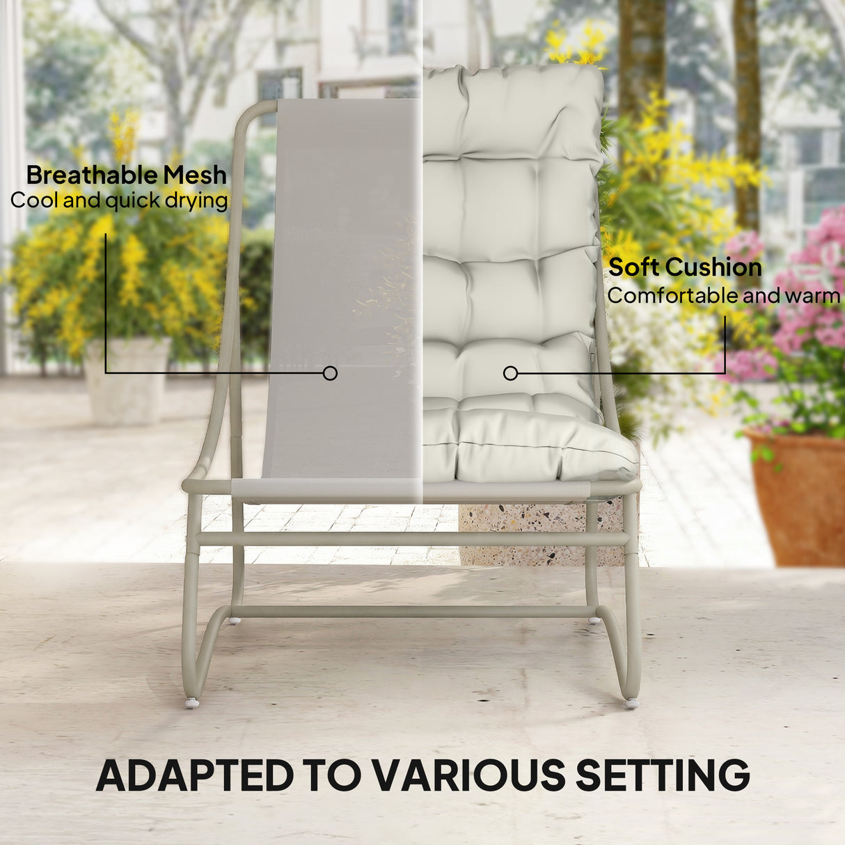 Galvanised Steel 3 Pieces Garden Bistro Set With Footstool and Removable Cushions - Velmora
