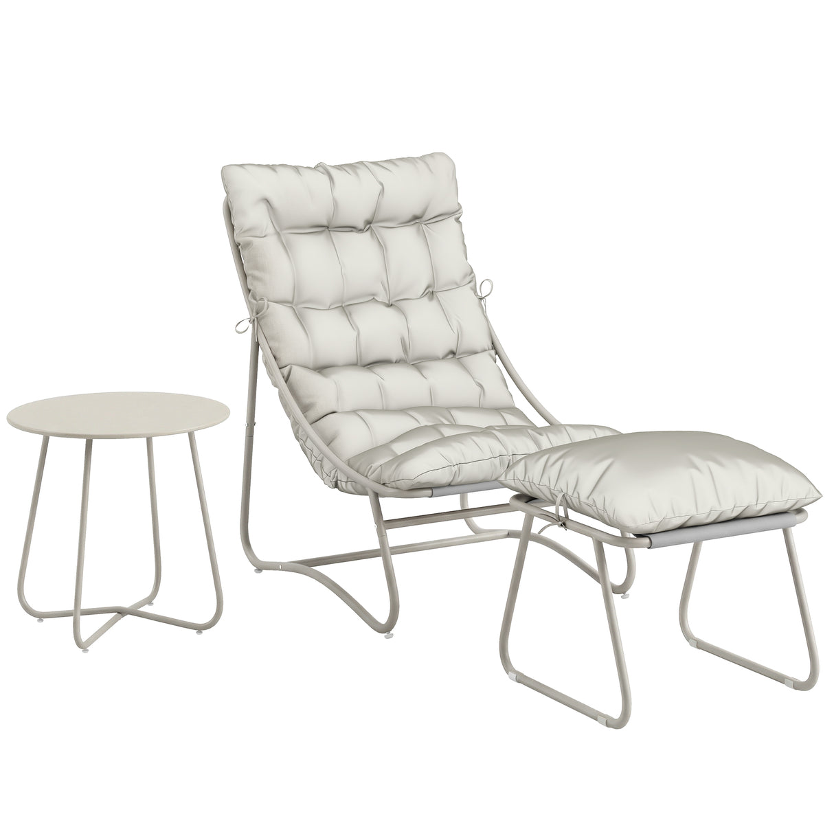 Galvanised Steel 3 Pieces Garden Bistro Set With Footstool and Removable Cushions - Velmora