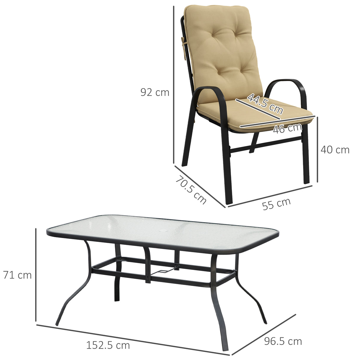 Galvanised Steel 7 Pieces Minimal Garden Dining Set With Cushions And Parasol Hole - Velmora