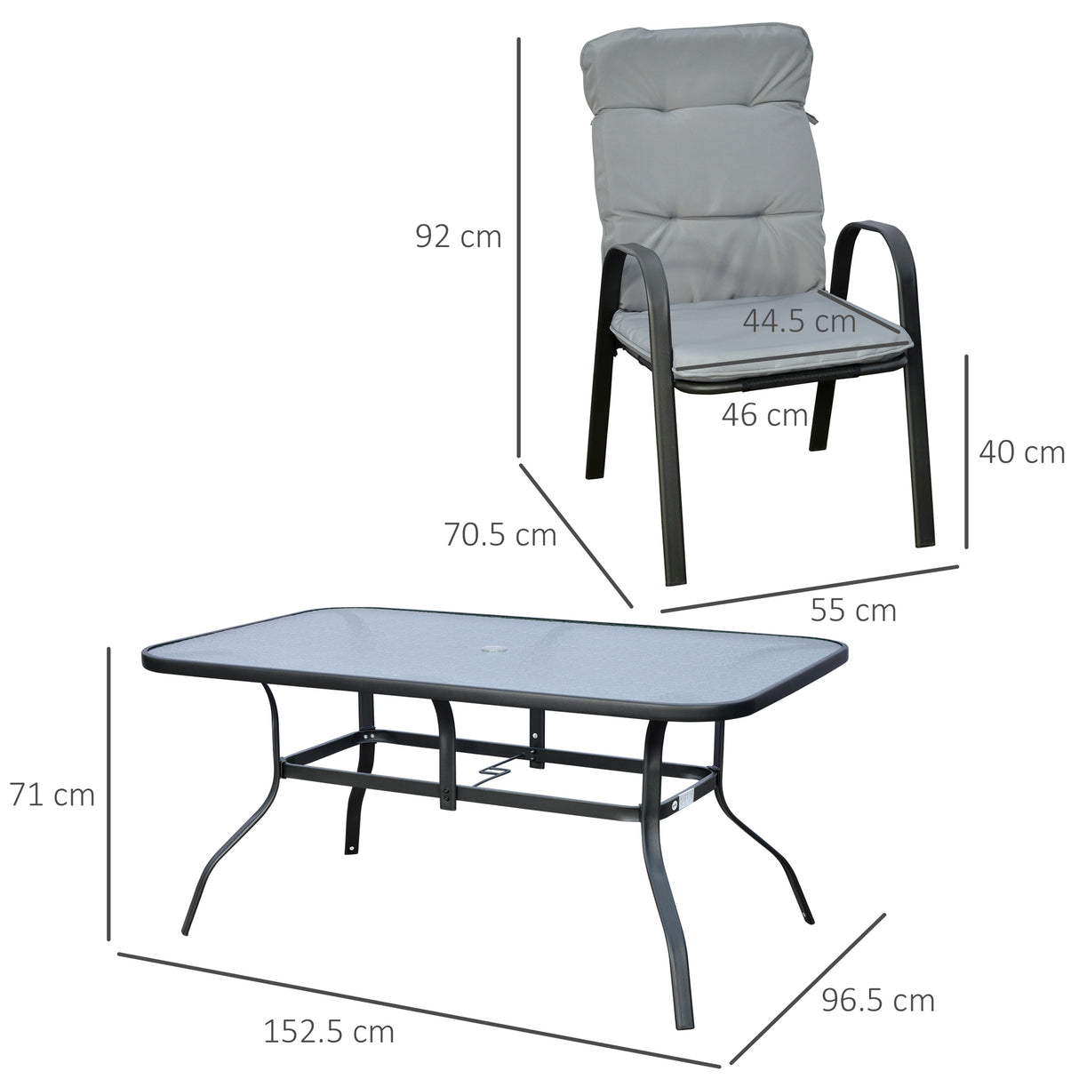 Galvanised Steel 7 Pieces Minimal Garden Dining Set With Cushions And Parasol Hole - Velmora