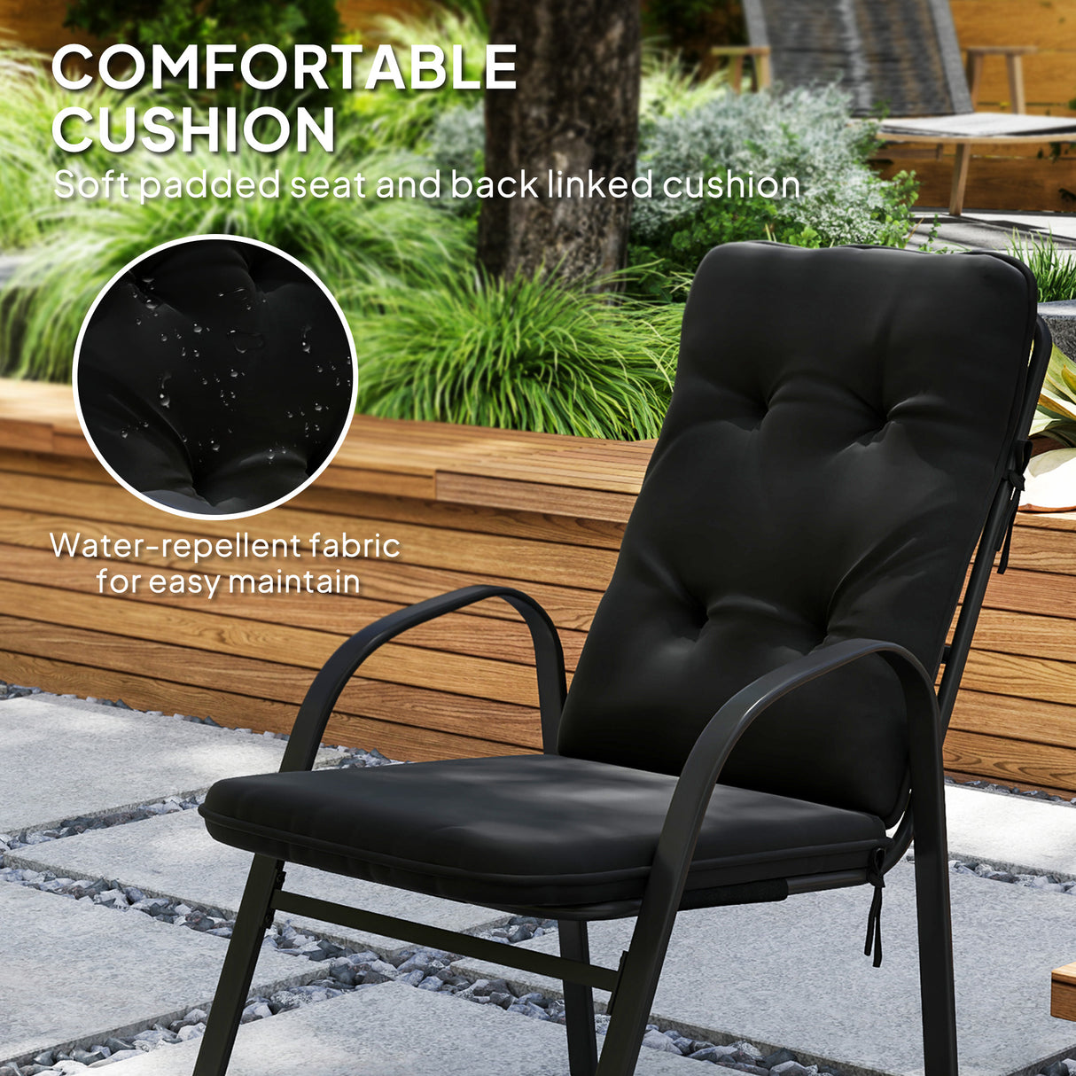 Galvanised Steel 7 Pieces Minimal Garden Dining Set With Cushions And Parasol Hole - Velmora