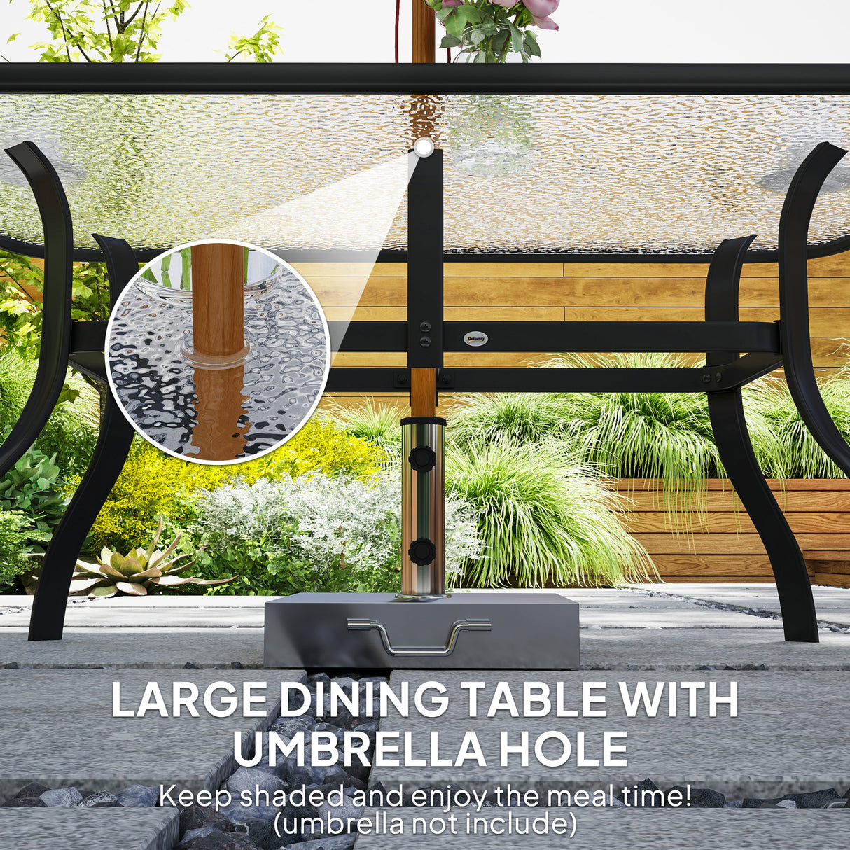 Galvanised Steel 7 Pieces Minimal Garden Dining Set With Cushions And Parasol Hole - Velmora