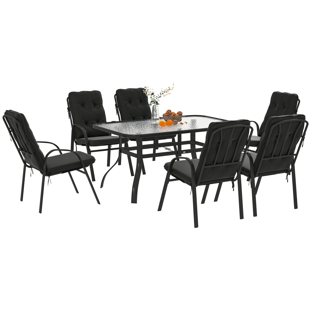 Galvanised Steel 7 Pieces Minimal Garden Dining Set With Cushions And Parasol Hole - Velmora