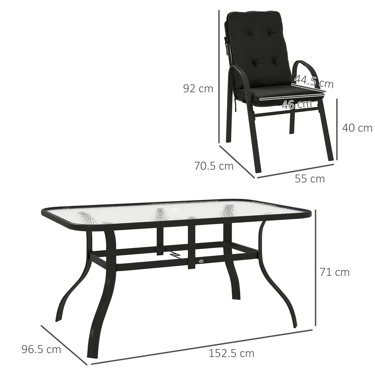 Galvanised Steel 7 Pieces Minimal Garden Dining Set With Cushions And Parasol Hole - Velmora