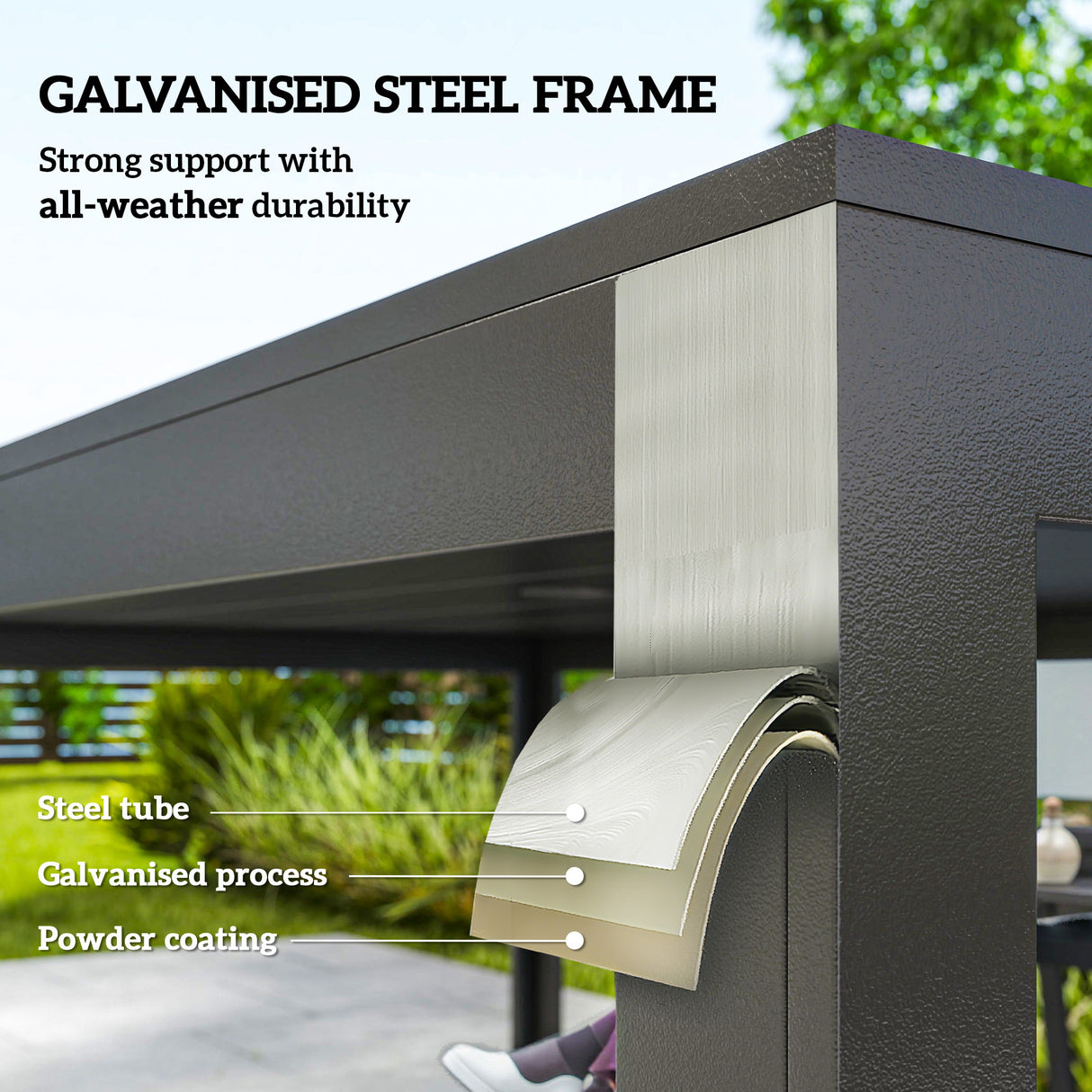 Galvanised Steel 7 Pieces Minimal Garden Dining Set With Parasol Hole - Velmora