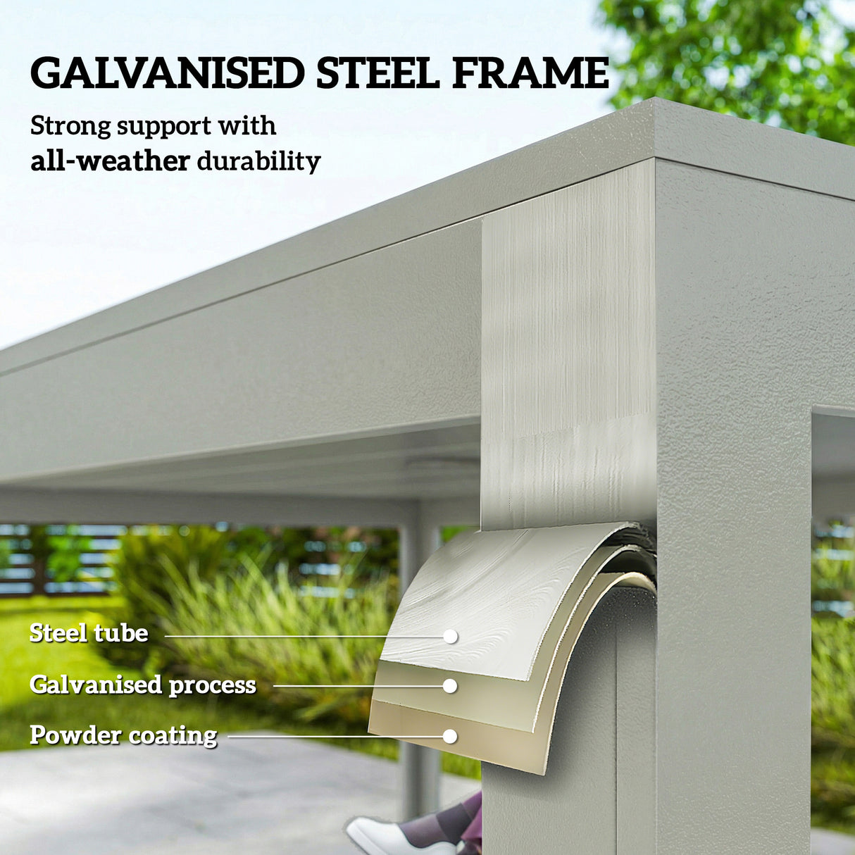 Galvanised Steel 7 Pieces Minimal Garden Dining Set With Parasol Hole - Velmora