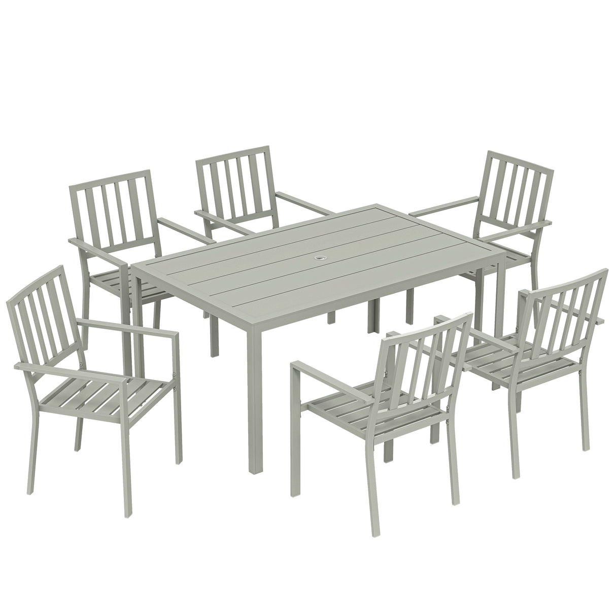 Galvanised Steel 7 Pieces Minimal Garden Dining Set With Parasol Hole - Velmora