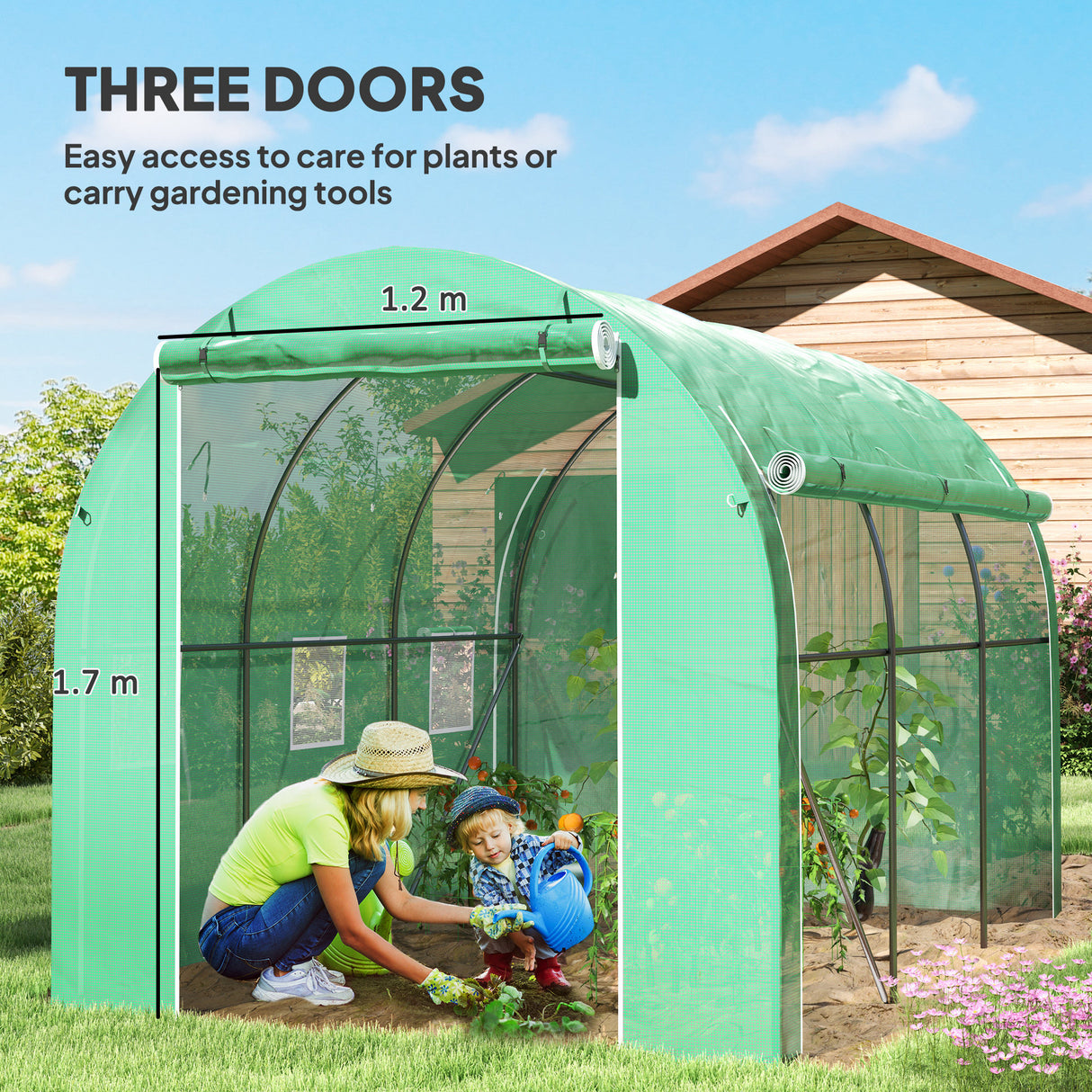 Galvanised Steel Frame Garden Greenhouse 196cm Wide With 6 Windows - Velmora
