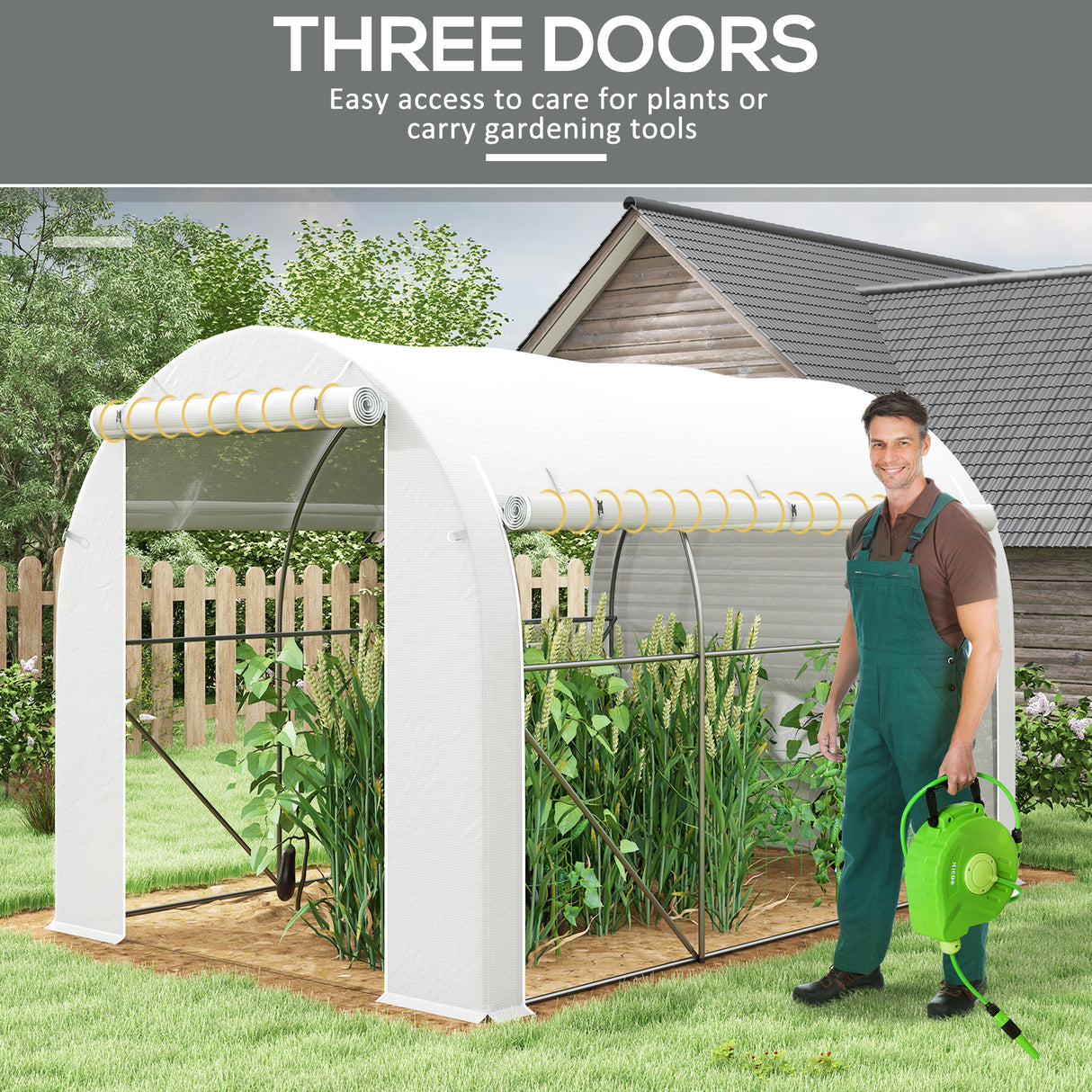Galvanised Steel Frame Garden Greenhouse 196cm Wide With 6 Windows - Velmora