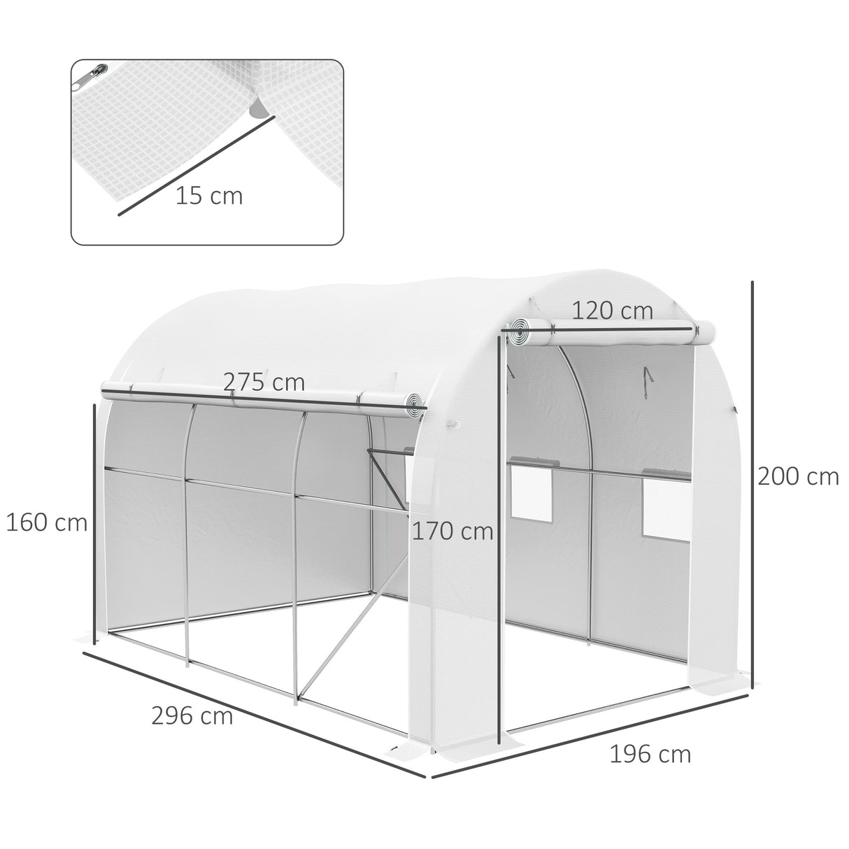 Galvanised Steel Frame Garden Greenhouse 196cm Wide With 6 Windows - Velmora