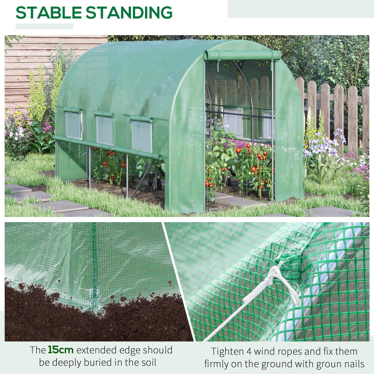 Galvanised Steel Frame Garden Greenhouse 200cm Wide With 6 Windows - Velmora