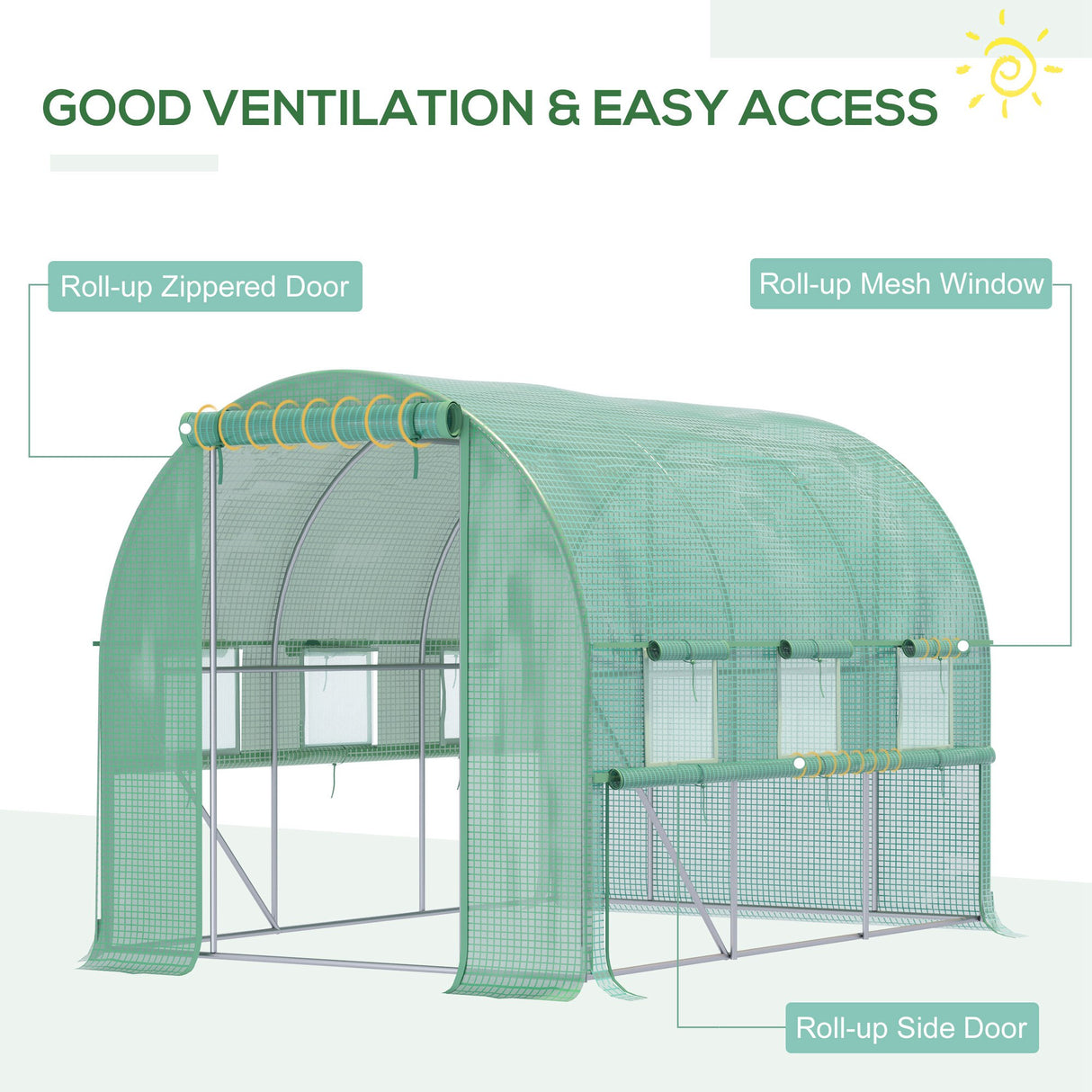 Galvanised Steel Frame Garden Greenhouse 200cm Wide With 6 Windows - Velmora