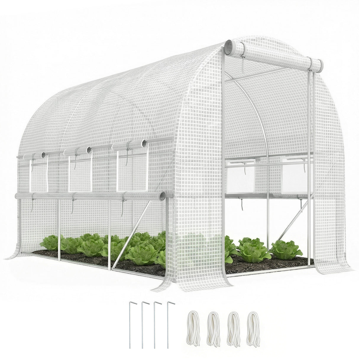 Galvanised Steel Frame Garden Greenhouse 200cm Wide With 6 Windows - Velmora
