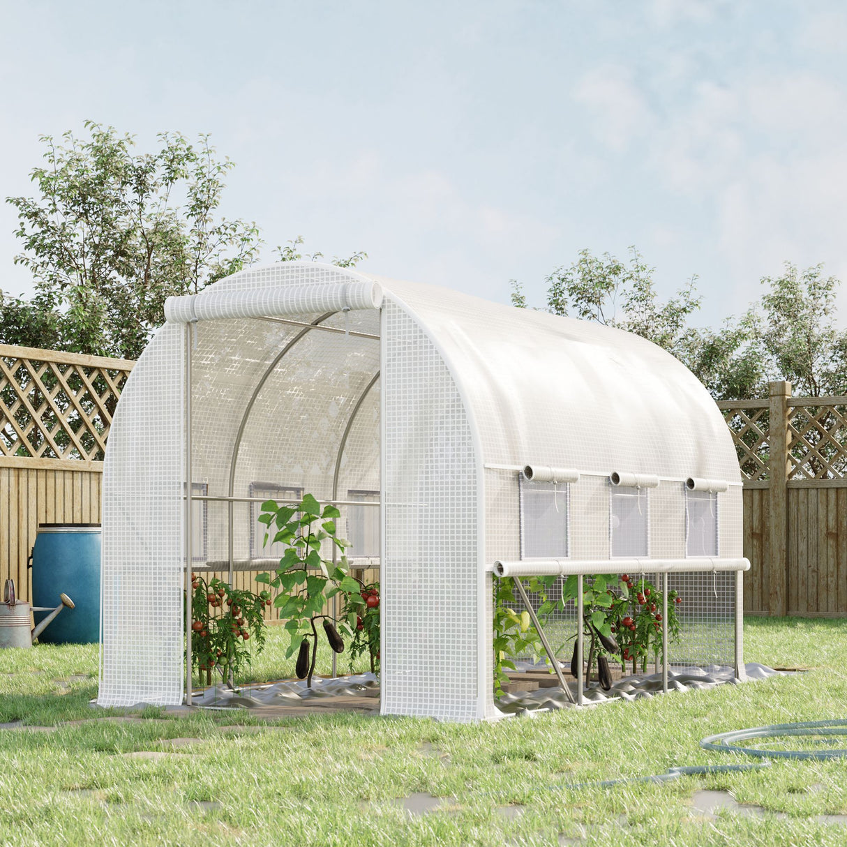 Galvanised Steel Frame Garden Greenhouse 200cm Wide With 6 Windows - Velmora