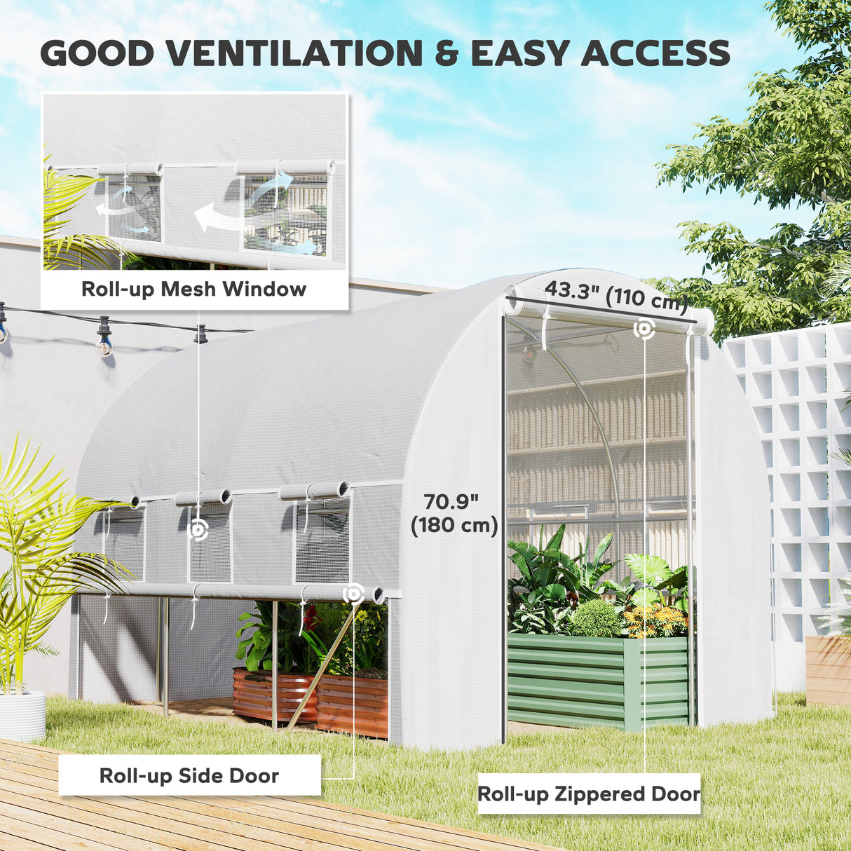Galvanised Steel Frame Garden Greenhouse 200cm Wide With 6 Windows - Velmora