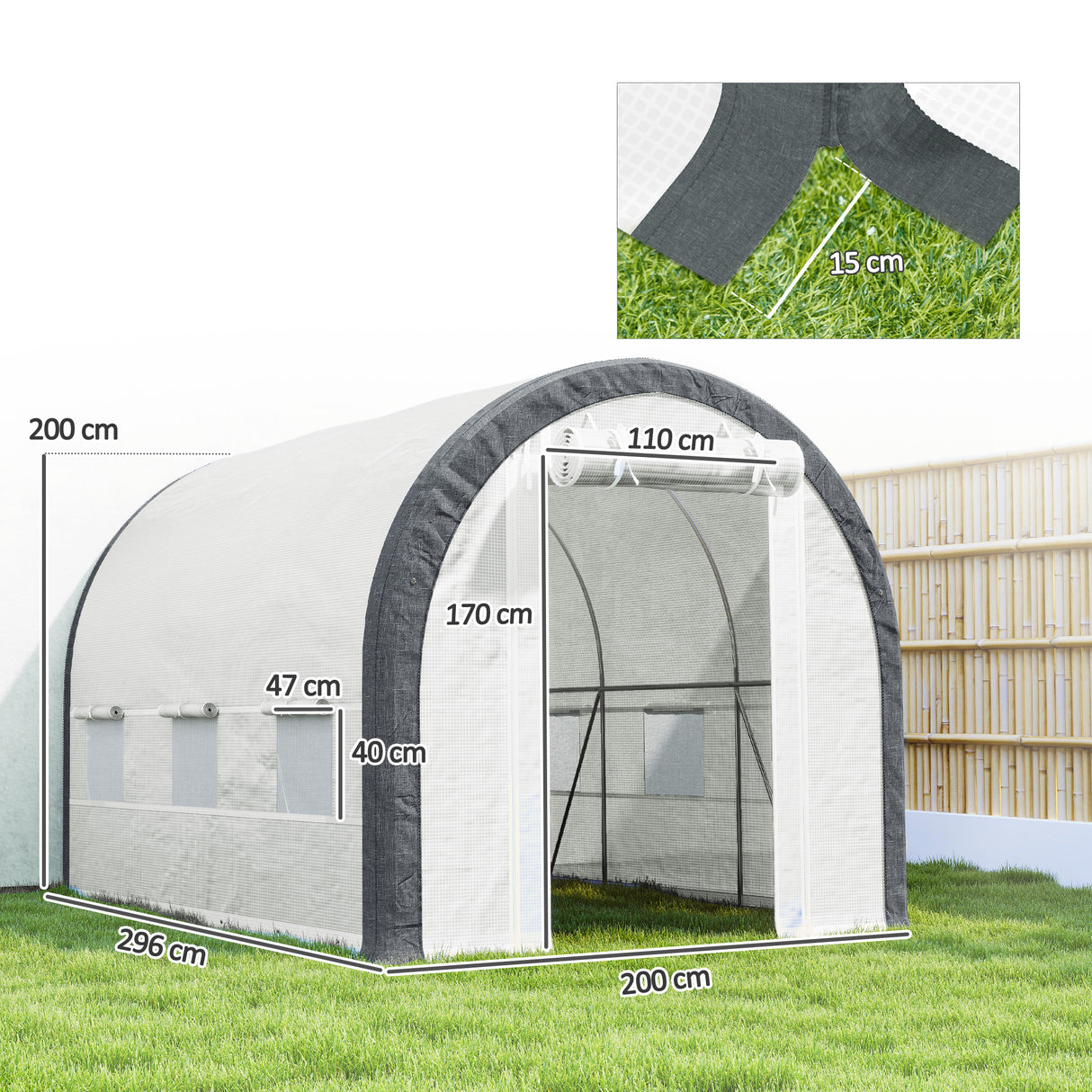 Galvanised Steel Frame Garden Greenhouse 296cm Length - Velmora