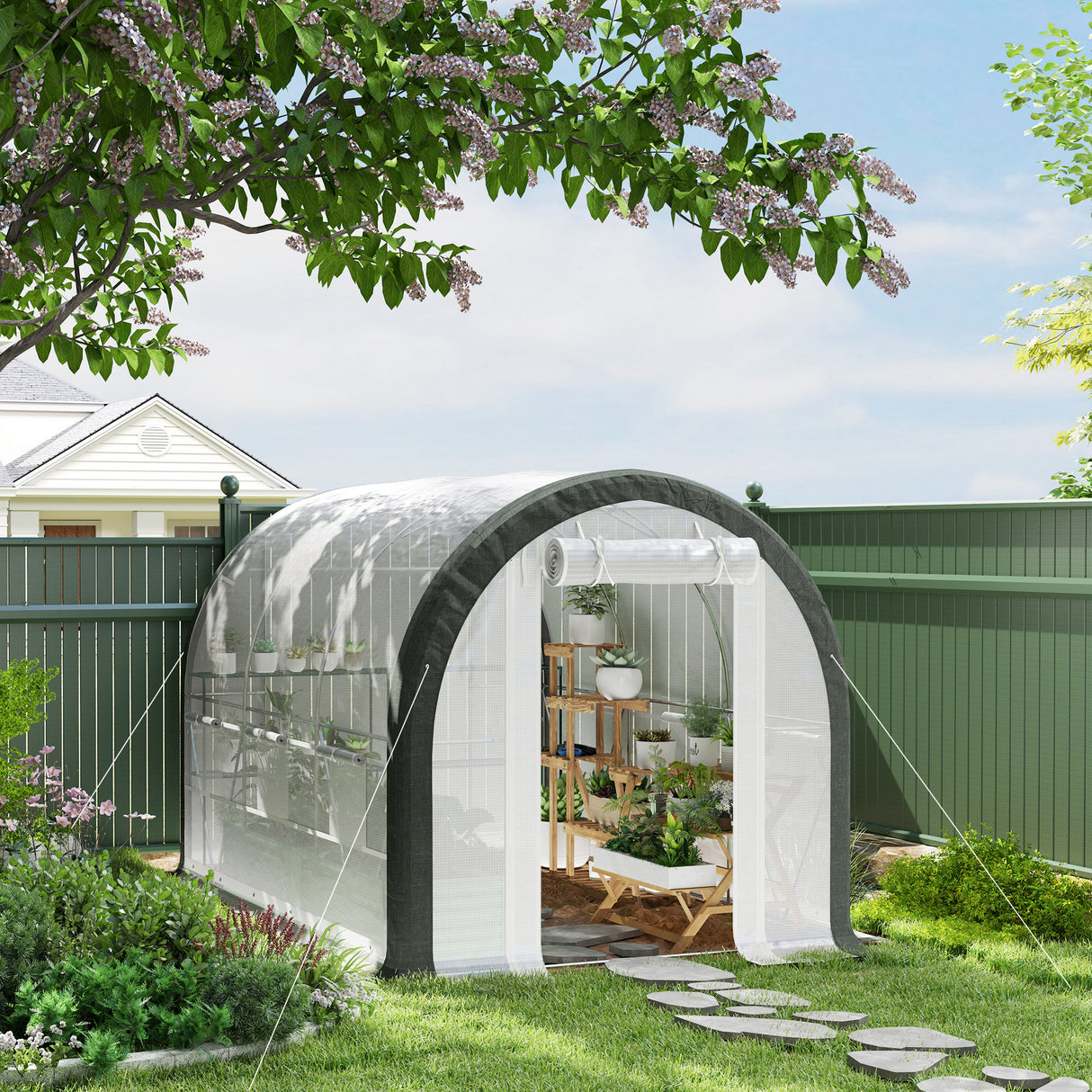 Galvanised Steel Frame Garden Greenhouse 296cm Length - Velmora