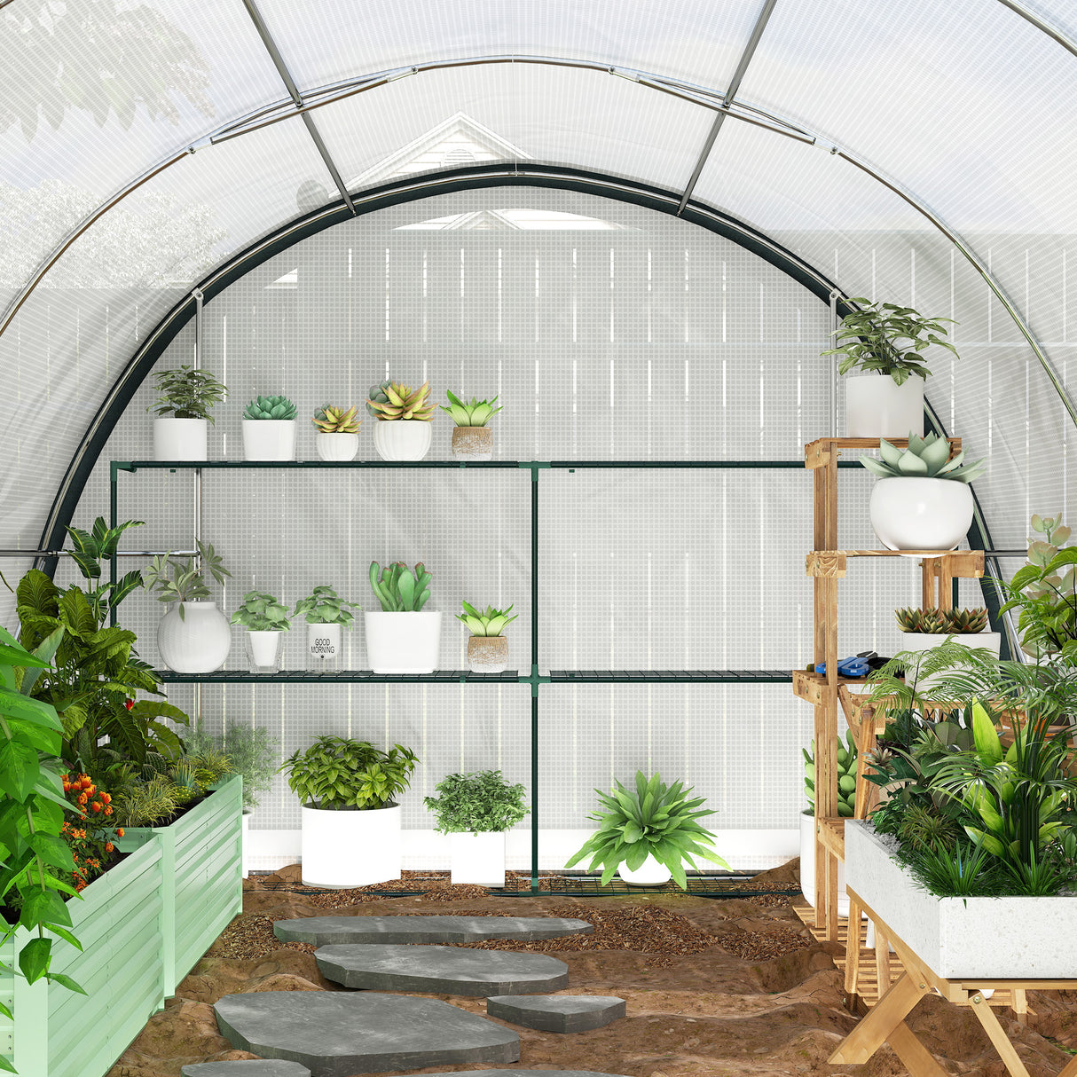 Galvanised Steel Frame Garden Greenhouse 396cm Length - Velmora