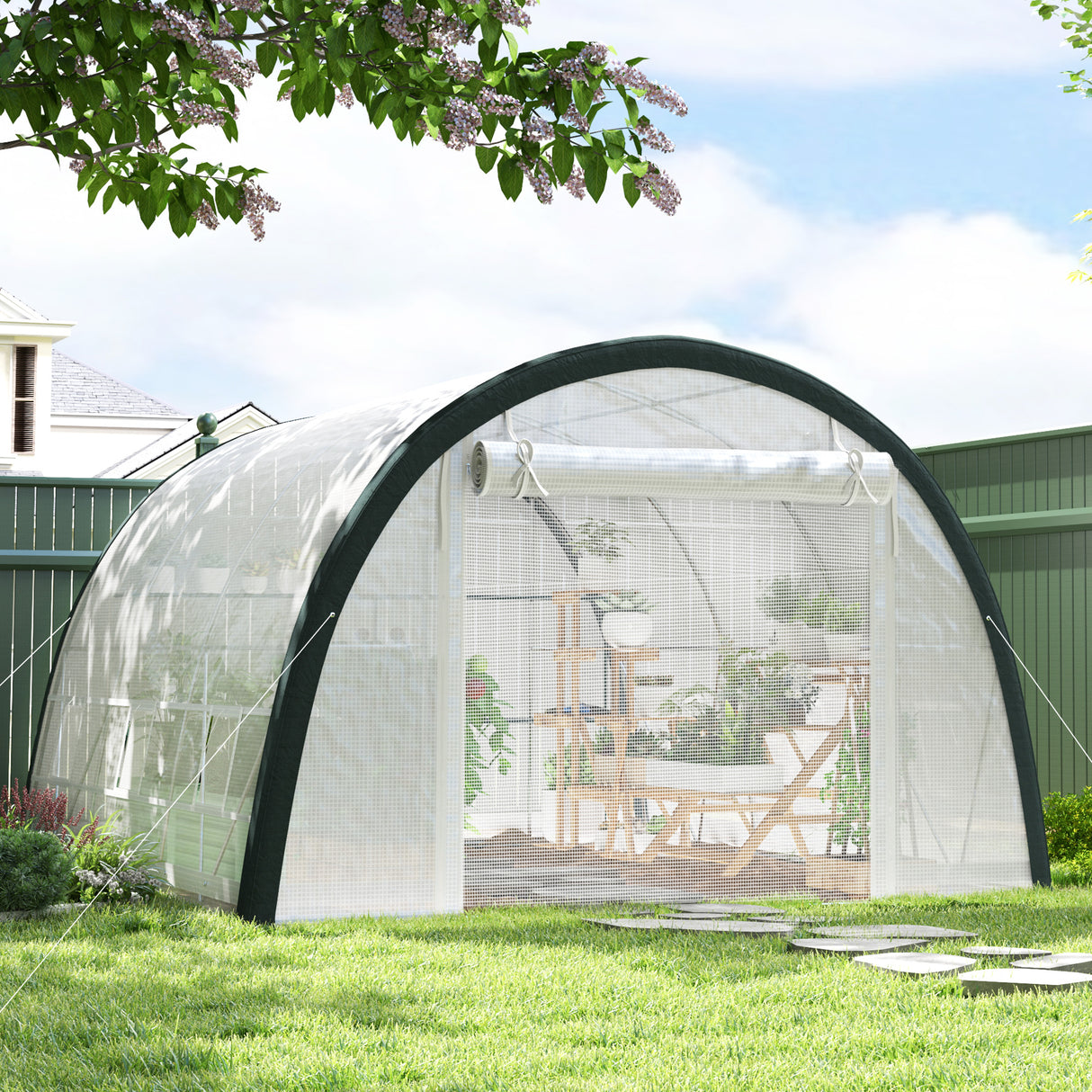 Galvanised Steel Frame Garden Greenhouse 396cm Length - Velmora