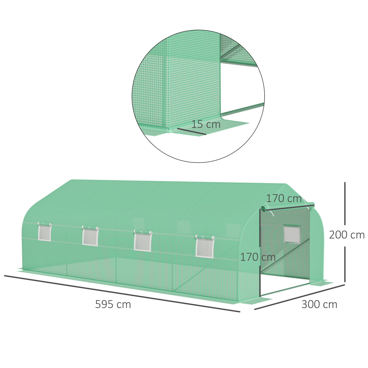 Galvanised Steel Frame Garden Greenhouse 595cm Length With 8 Mesh Windows - Velmora