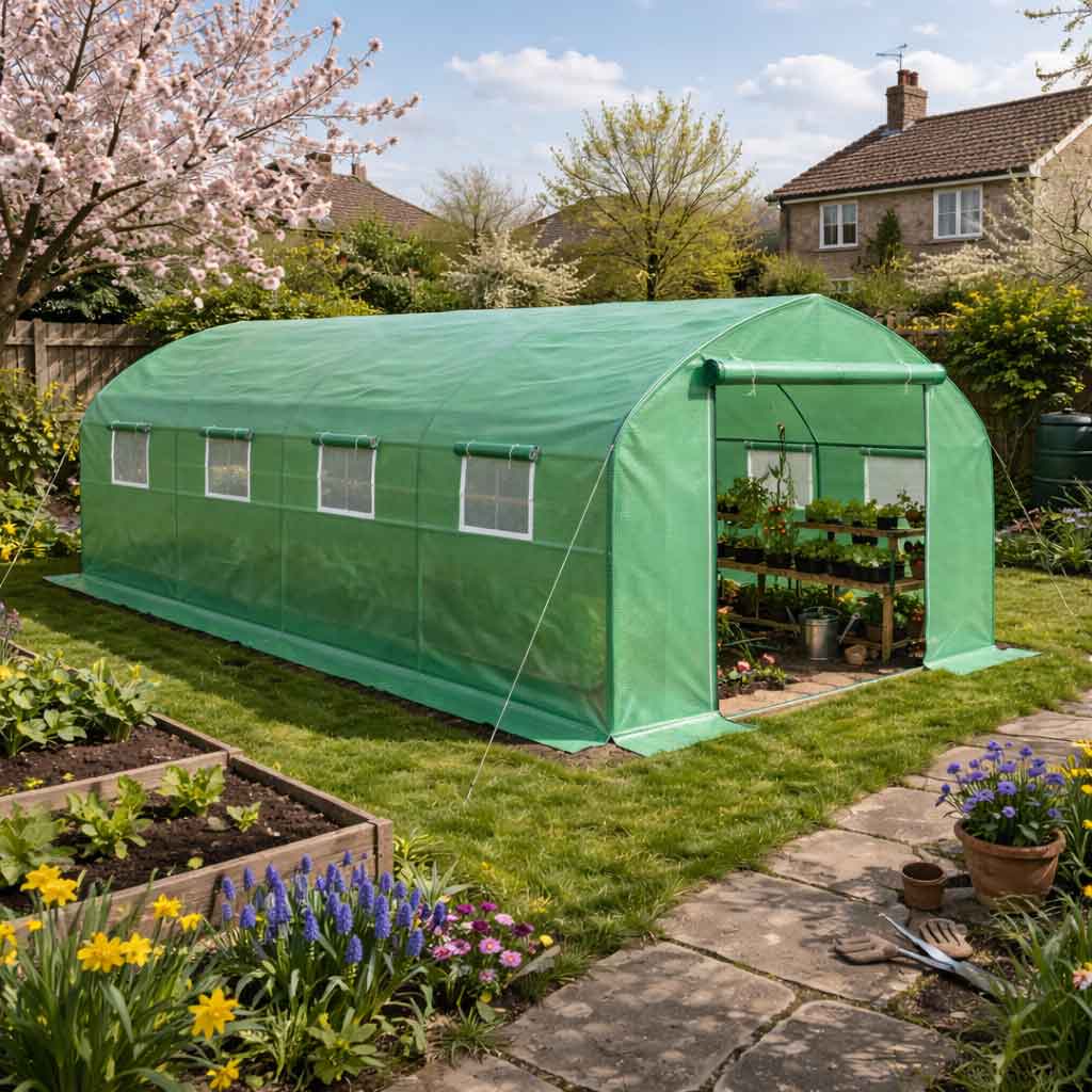 Galvanised Steel Frame Garden Greenhouse 595cm Length With 8 Mesh Windows - Velmora