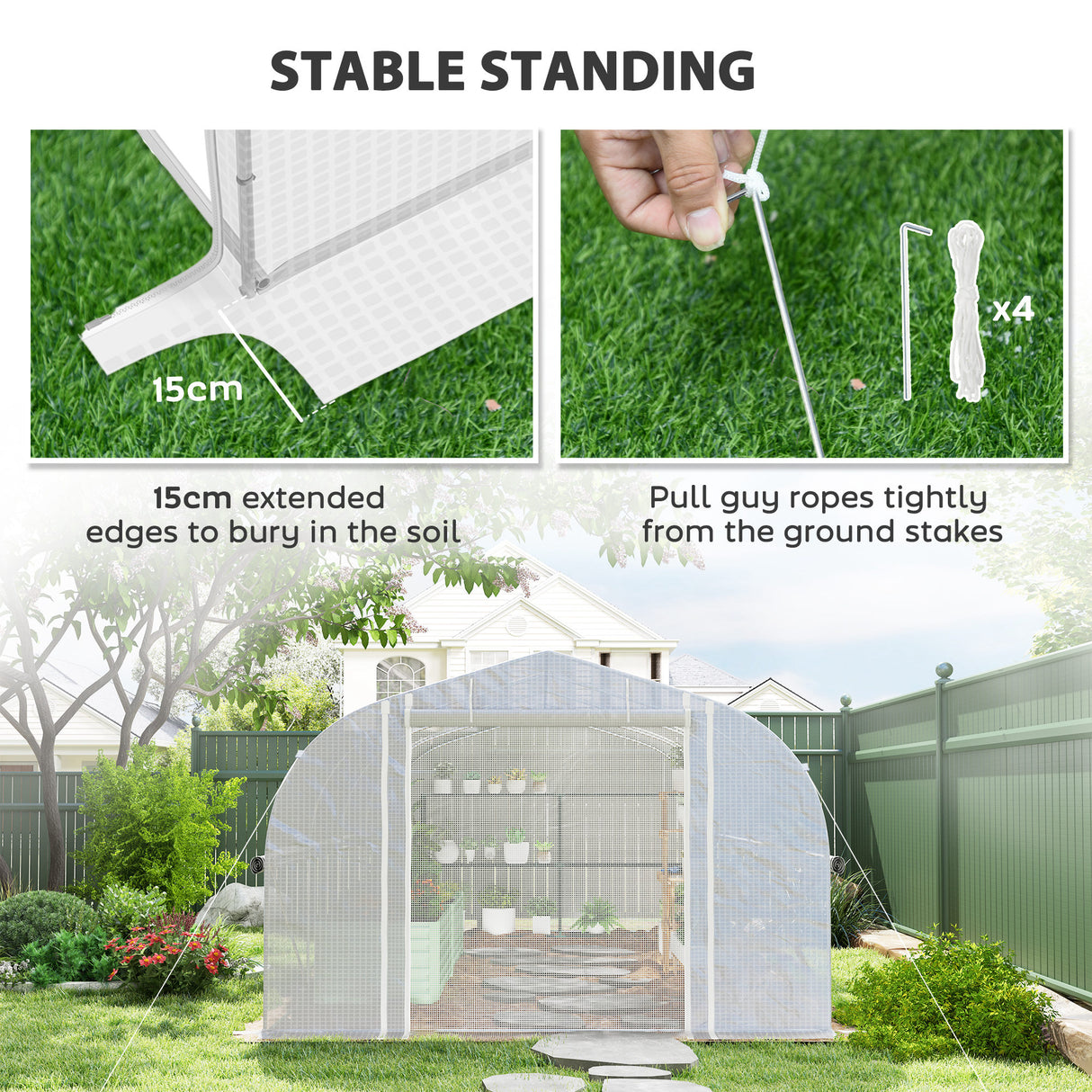 Galvanised Steel Frame Garden Greenhouse 595cm Length With 8 Mesh Windows - Velmora