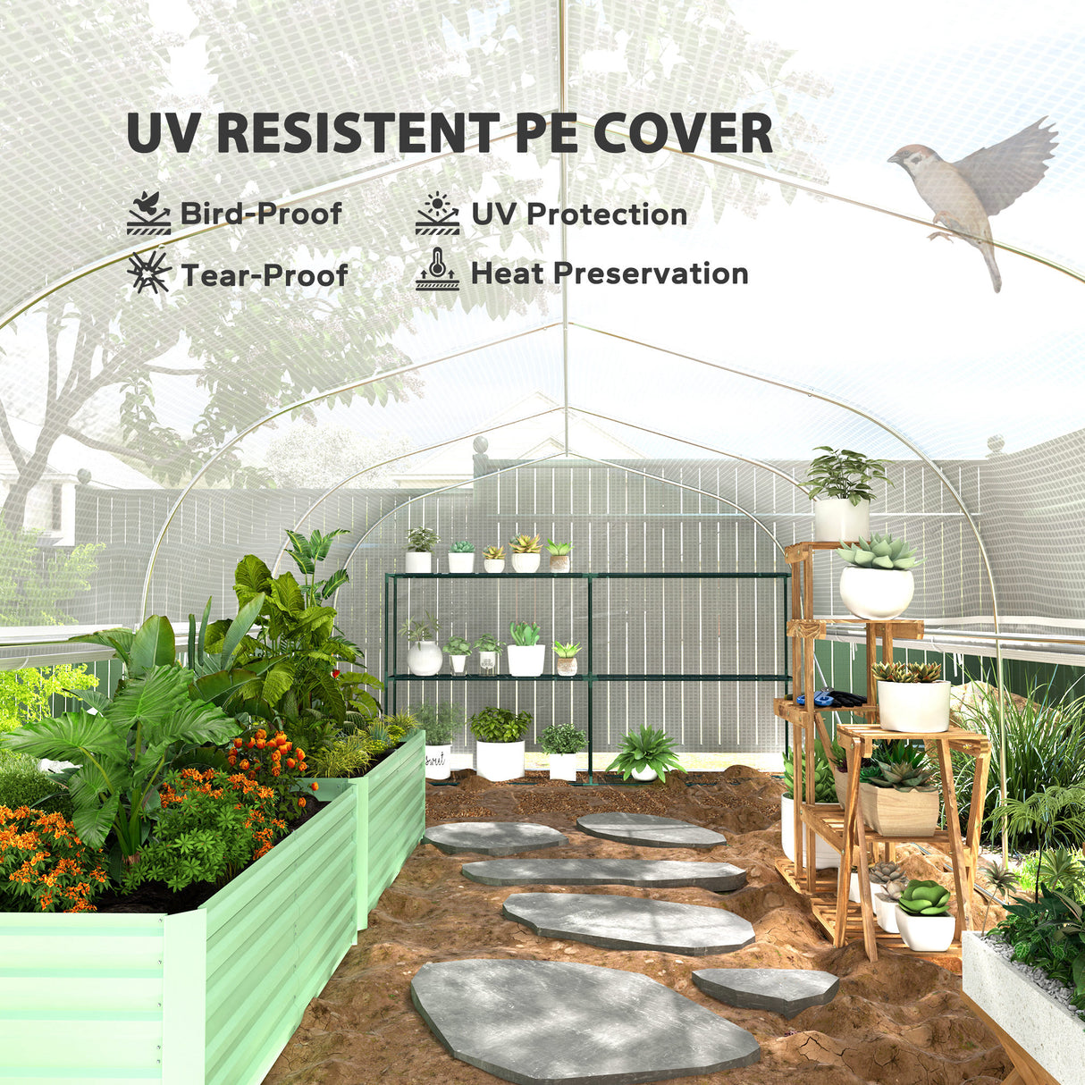 Galvanised Steel Frame Garden Greenhouse 595cm Length With 8 Mesh Windows - Velmora