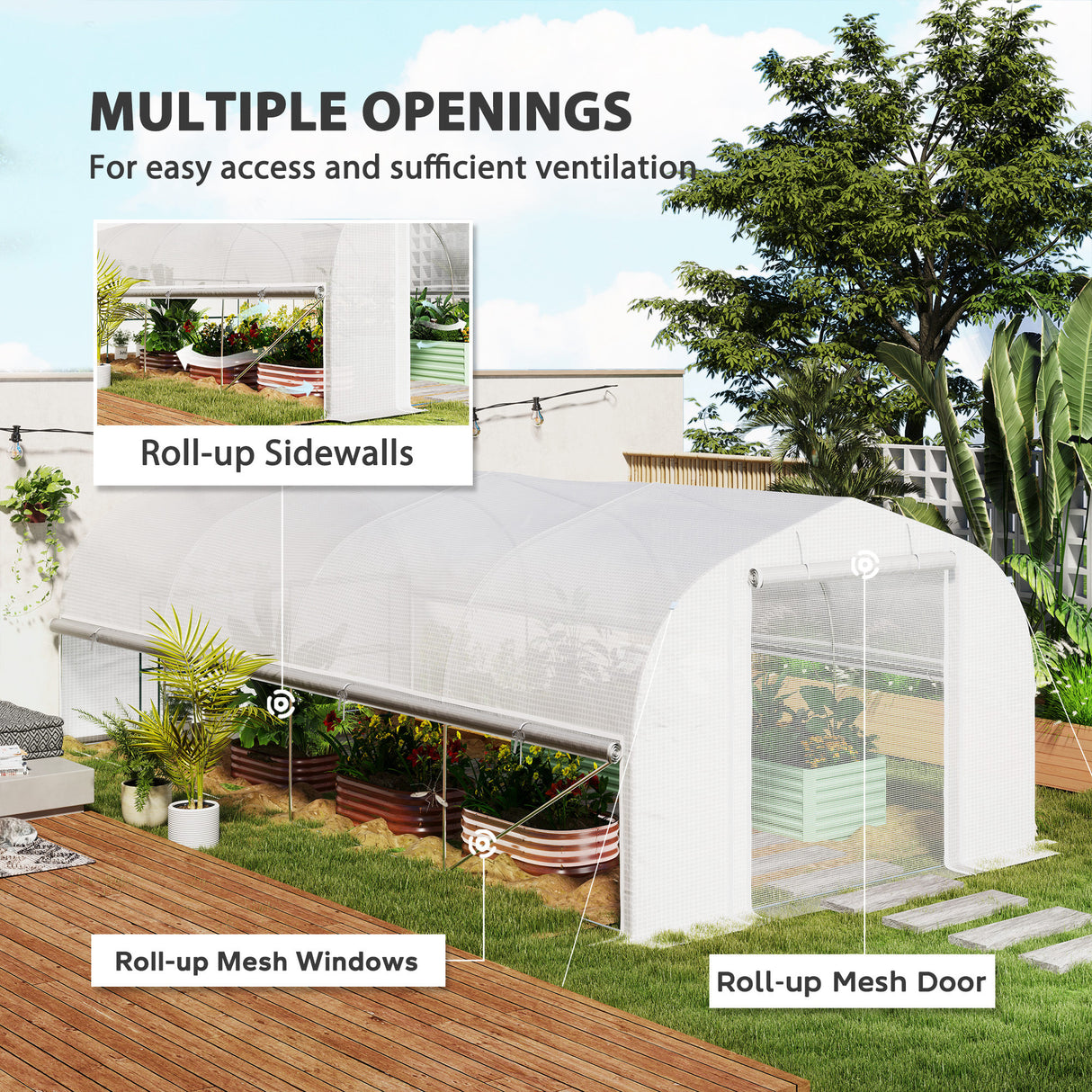 Galvanised Steel Frame Garden Greenhouse 595cm Length With 8 Mesh Windows - Velmora