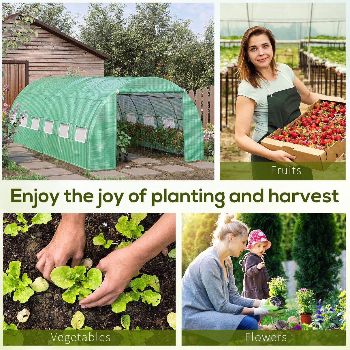 Galvanised Steel Frame Garden Polytunnel Greenhouse With 12 Windows - Velmora