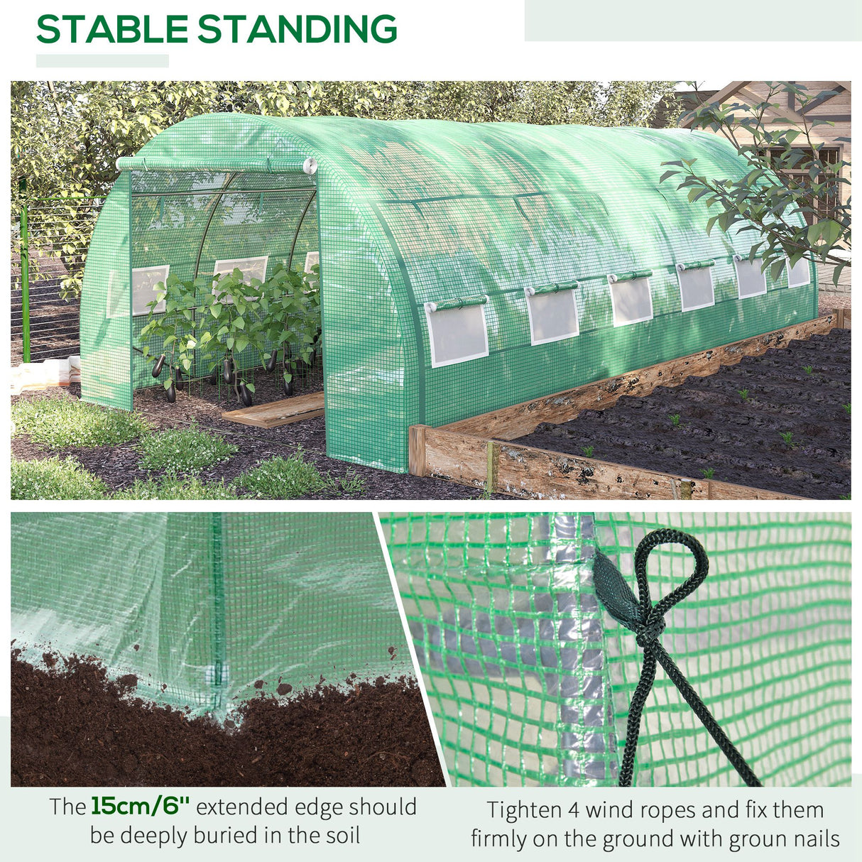 Galvanised Steel Frame Garden Polytunnel Greenhouse With 12 Windows - Velmora